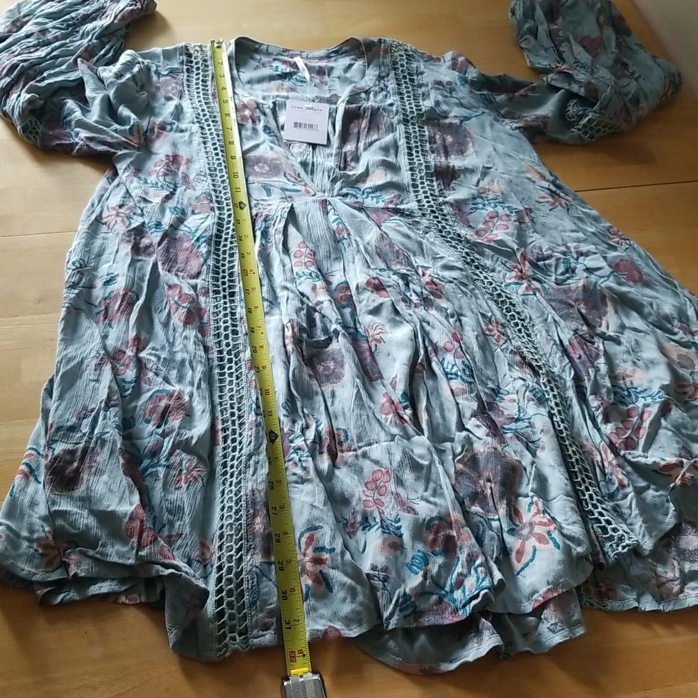 Free People Just The Two Of Us Printed Floral Lace Inset Tunic Dress, S